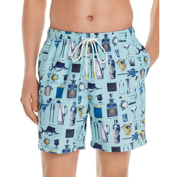 Tommy Bahama Mens Swim Trunks L Blue Yellow Lavender Lined Elastic Waist Pocket - Picture 1 of 13